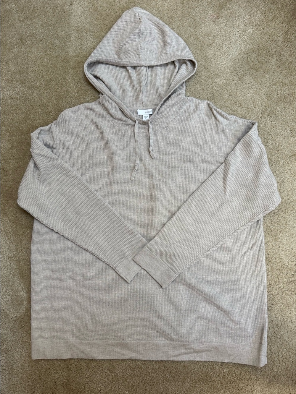 Women's Sz L Pure Jill Lightweight Waffle Hoodie - Beige